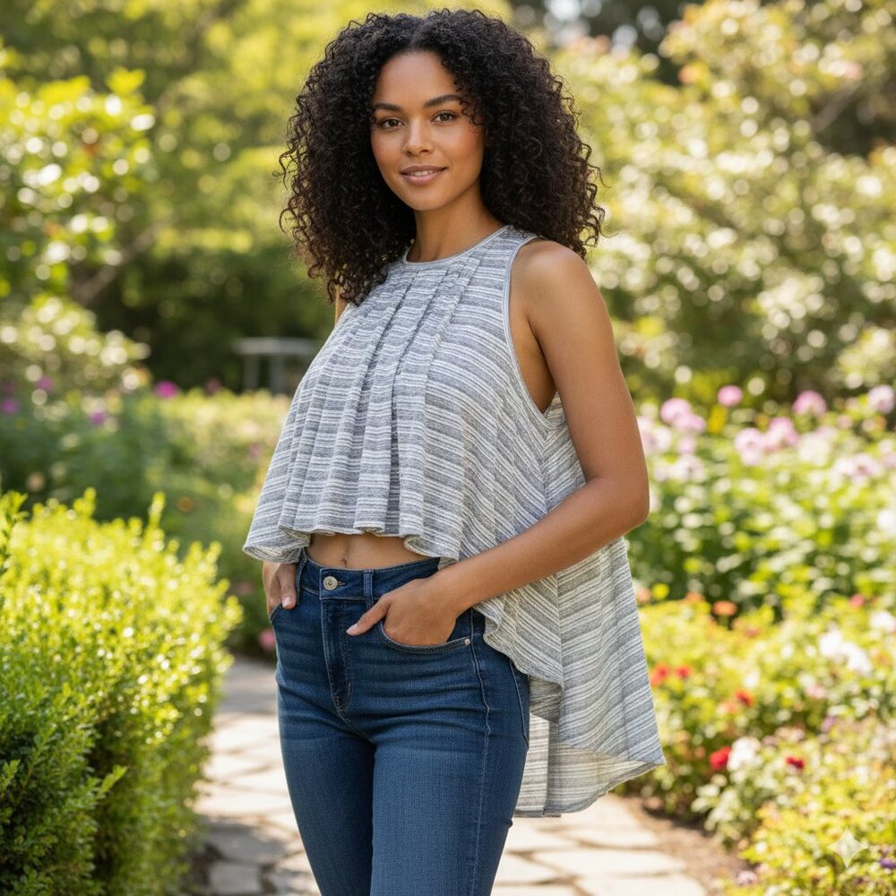 NWOT Free People Ivory Navy High-Low Tie Tank XS